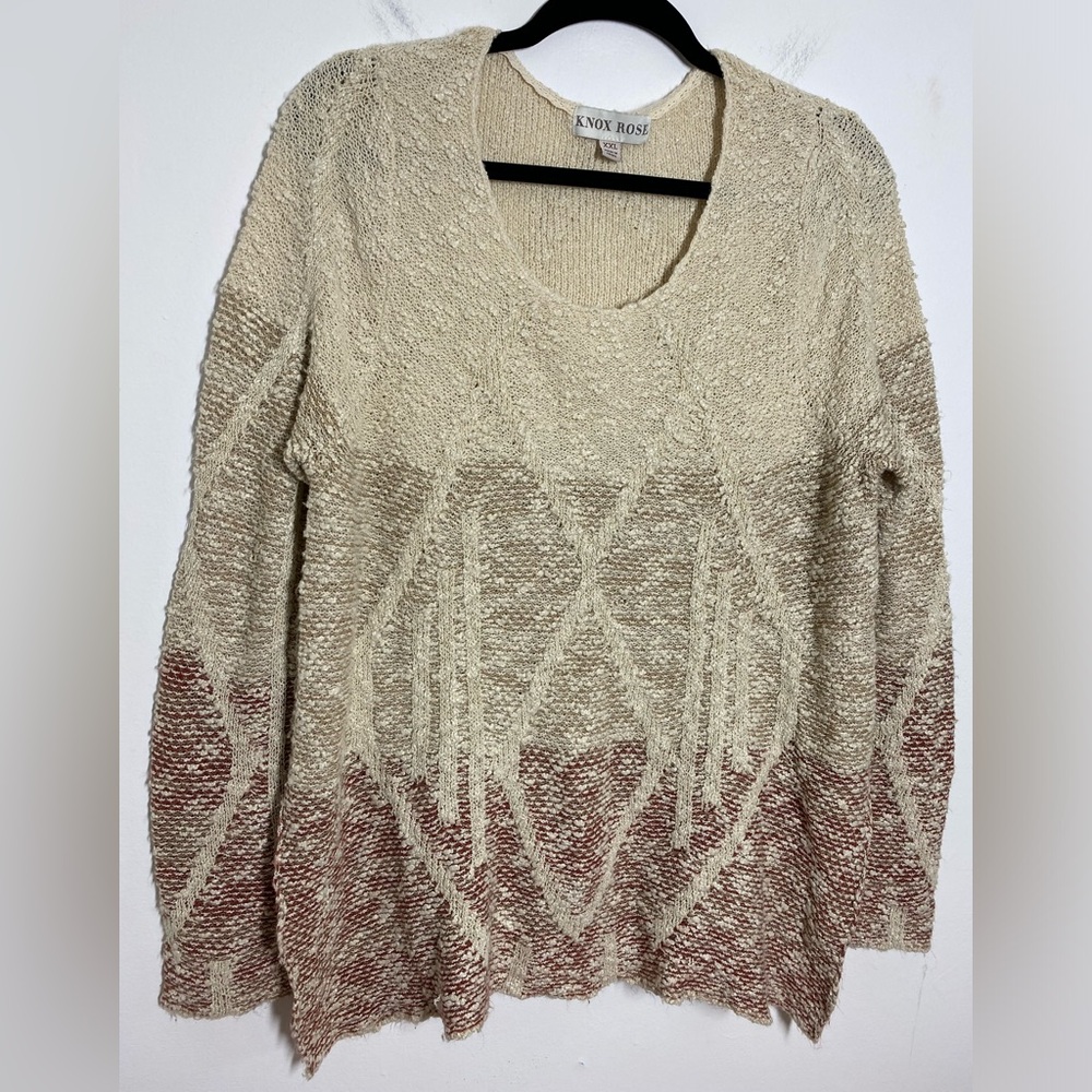Knox Rose Plus Size XXL Tan Red Ombre Western Sweater Side Slit Scoop Neck Boho